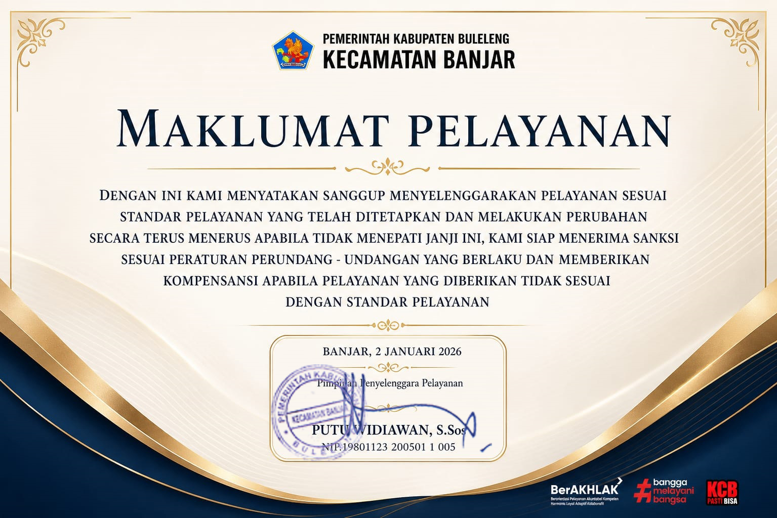 Maklumat Pelayanan Kantor Camat Banjar